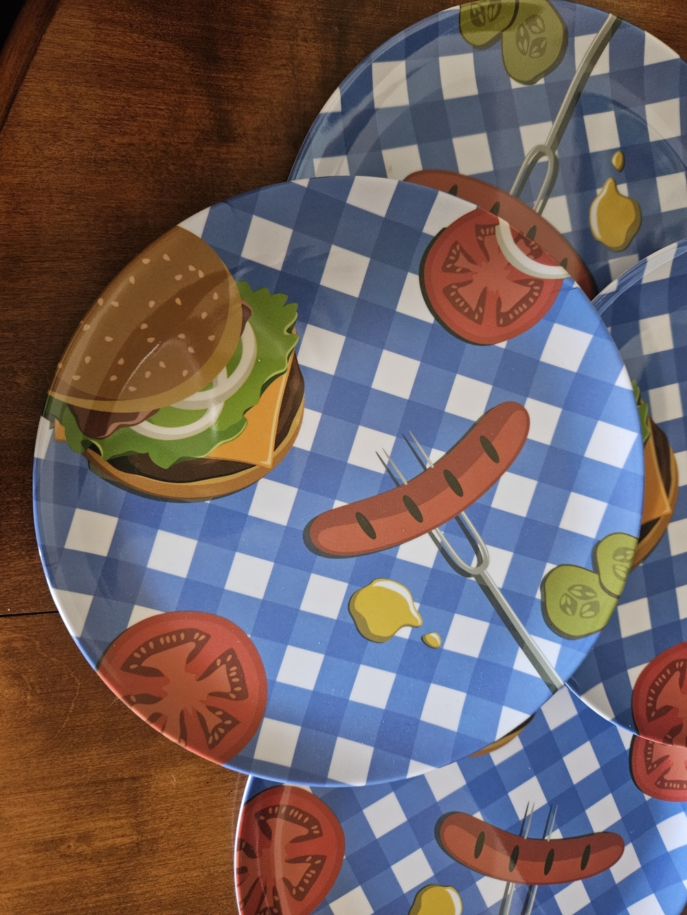Party Picnic Plates - Blue Checkered Grill Design - 12